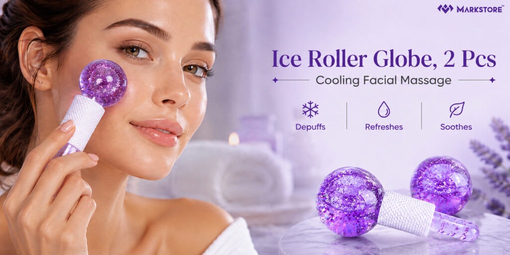 Facial Ice Globes Set of 2 for Cooling Facial Massage and Fresh Glowing Routine facial ice globes;set of 2 cooling ice globes;cryo sticks for face massage;purple glitter facial globes;skin tightening ice rollers;puffy eyes reduction tool;facial massage globes;cooling skincare tools