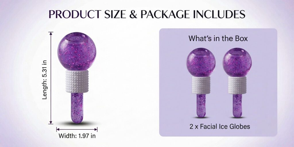 Facial Ice Globes Set of 2 for Cooling Facial Massage and Fresh Glowing Routine facial ice globes;set of 2 cooling ice globes;cryo sticks for face massage;purple glitter facial globes;skin tightening ice rollers;puffy eyes reduction tool;facial massage globes;cooling skincare tools