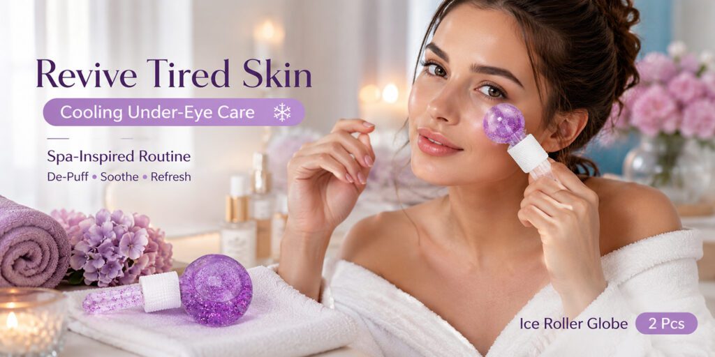 Facial Ice Globes Set of 2 for Cooling Facial Massage and Fresh Glowing Routine facial ice globes;set of 2 cooling ice globes;cryo sticks for face massage;purple glitter facial globes;skin tightening ice rollers;puffy eyes reduction tool;facial massage globes;cooling skincare tools