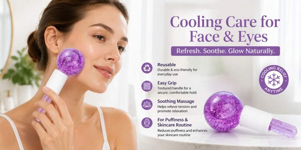 Facial Ice Globes Set of 2 for Cooling Facial Massage and Fresh Glowing Routine facial ice globes;set of 2 cooling ice globes;cryo sticks for face massage;purple glitter facial globes;skin tightening ice rollers;puffy eyes reduction tool;facial massage globes;cooling skincare tools