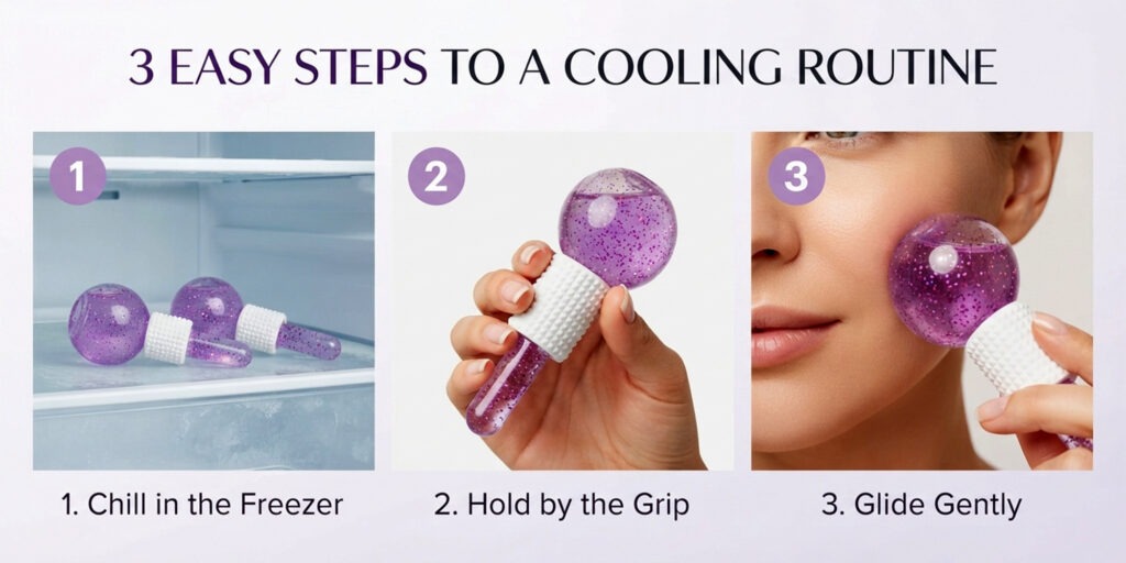 Facial Ice Globes Set of 2 for Cooling Facial Massage and Fresh Glowing Routine facial ice globes;set of 2 cooling ice globes;cryo sticks for face massage;purple glitter facial globes;skin tightening ice rollers;puffy eyes reduction tool;facial massage globes;cooling skincare tools