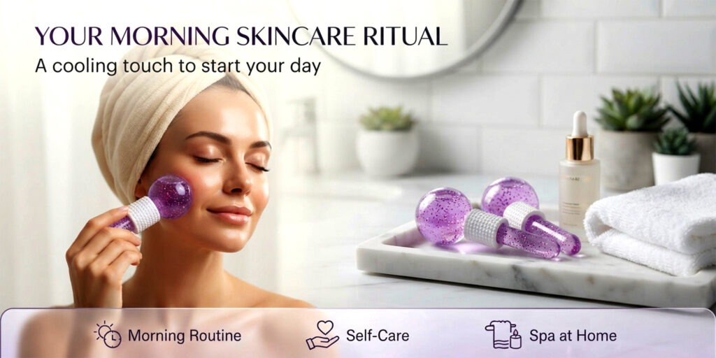 Facial Ice Globes Set of 2 for Cooling Facial Massage and Fresh Glowing Routine facial ice globes;set of 2 cooling ice globes;cryo sticks for face massage;purple glitter facial globes;skin tightening ice rollers;puffy eyes reduction tool;facial massage globes;cooling skincare tools
