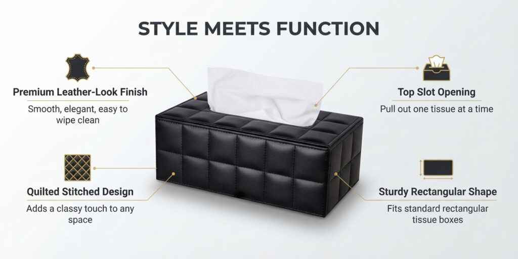Luxury Leather Tissue Box Holder with Quilted Design and Elegant Style for Every Room