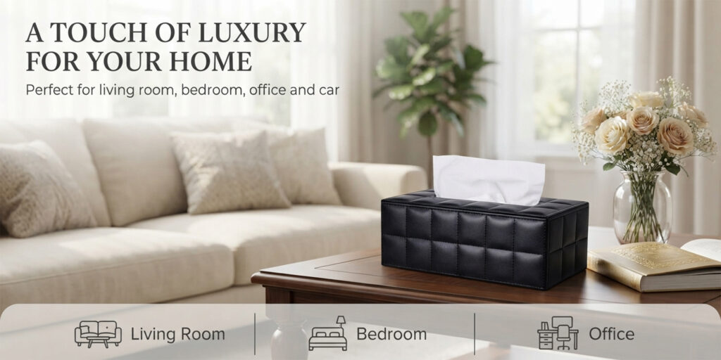 Luxury Leather Tissue Box Holder with Quilted Design and Elegant Style for Every Room