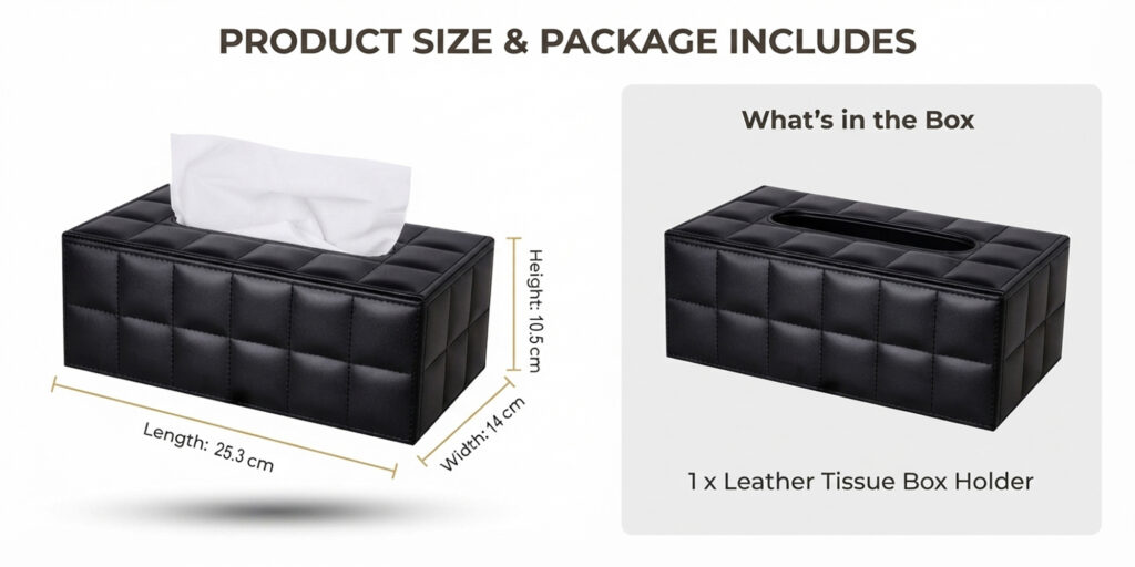 Luxury Leather Tissue Box Holder with Quilted Design and Elegant Style for Every Room